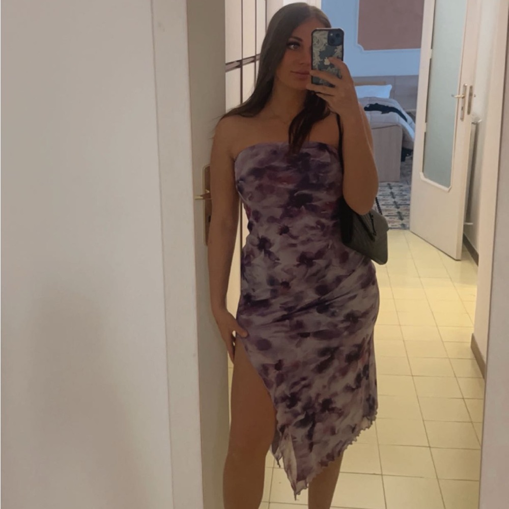 🔴 Purple Tie-Dye Strapless Dress
